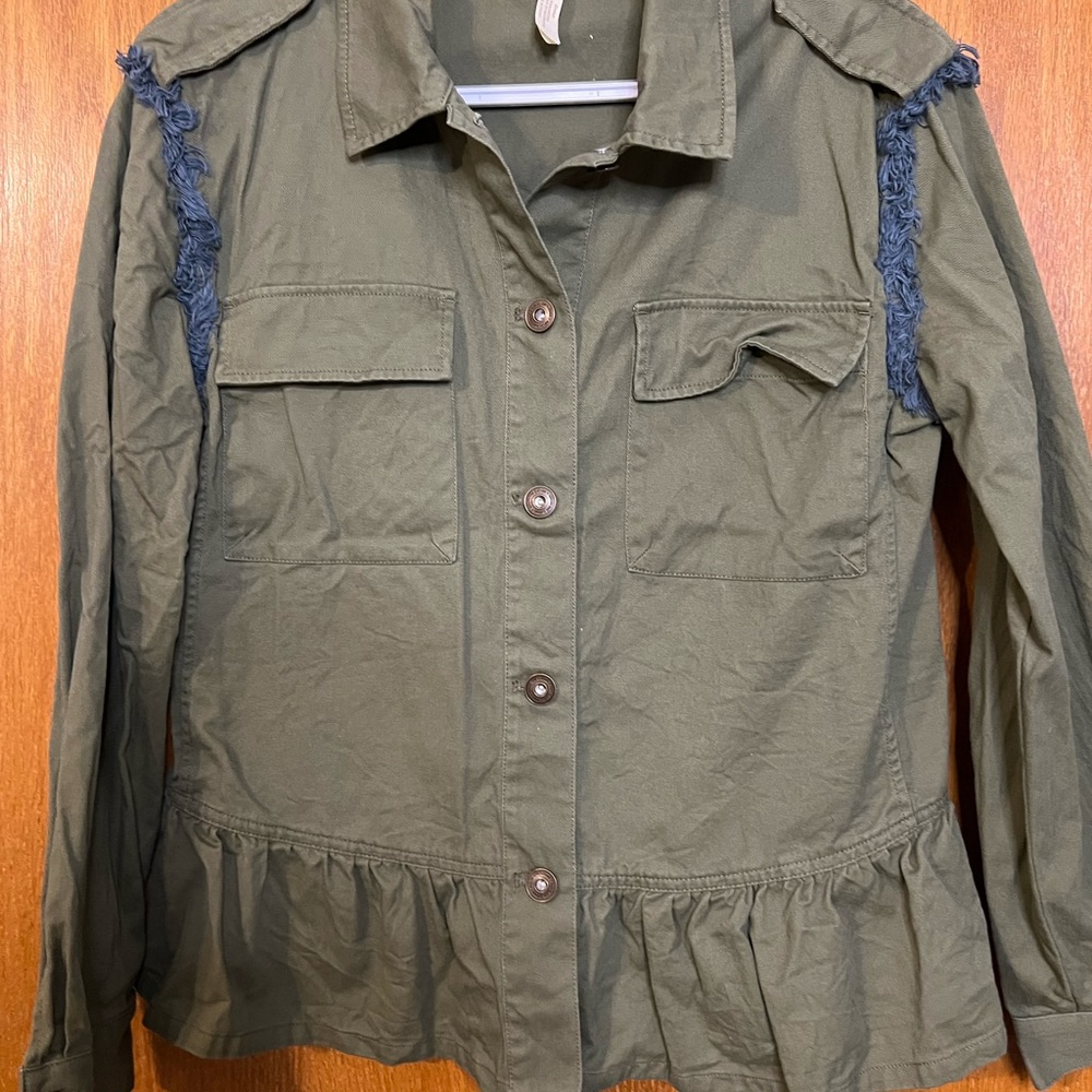Matilda‎ Jane letterman Jacket olive Green Patchwork Womens Size M